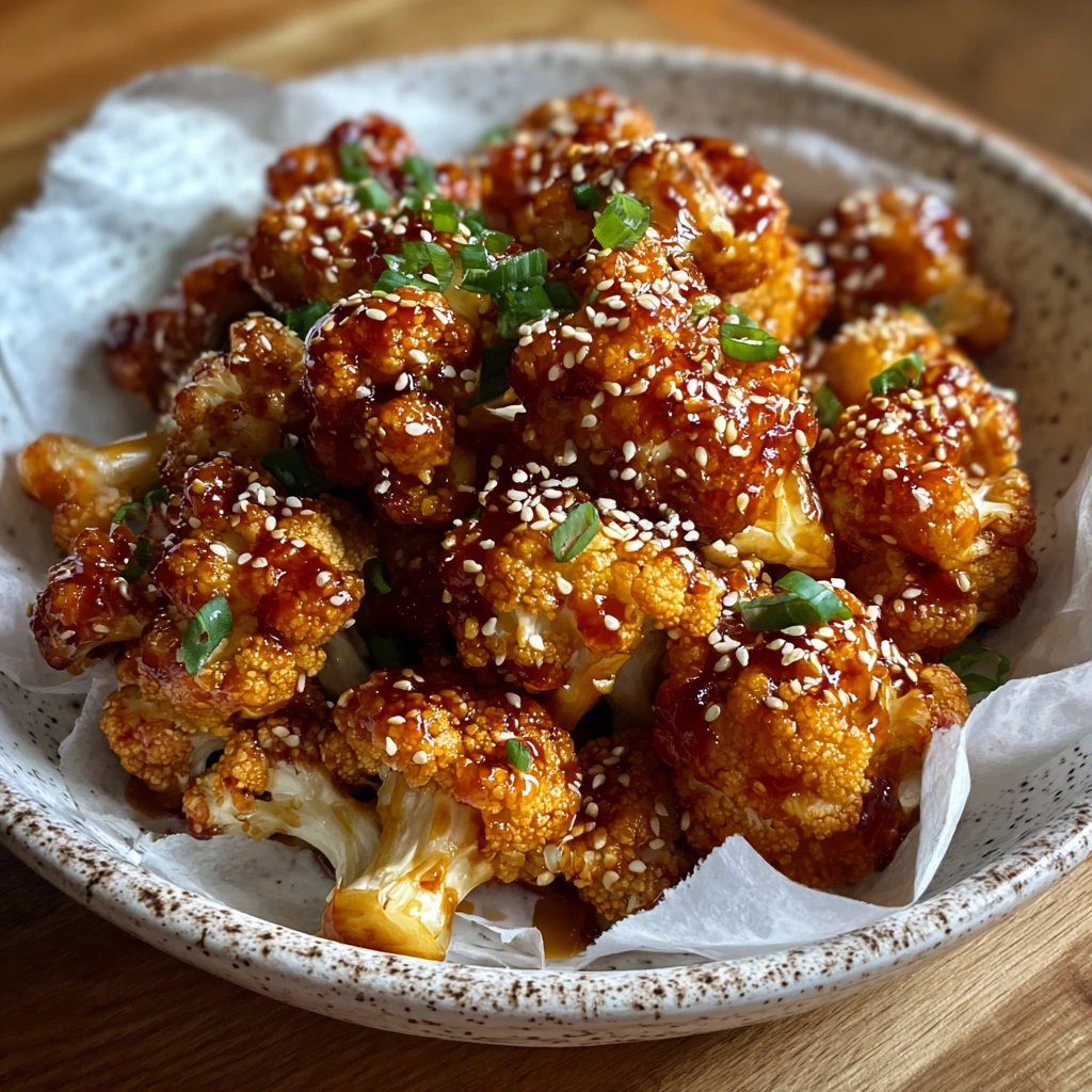 Savory Korean Baked Cauliflower with Sweet Gochujang Glaze and Sesame Crunch