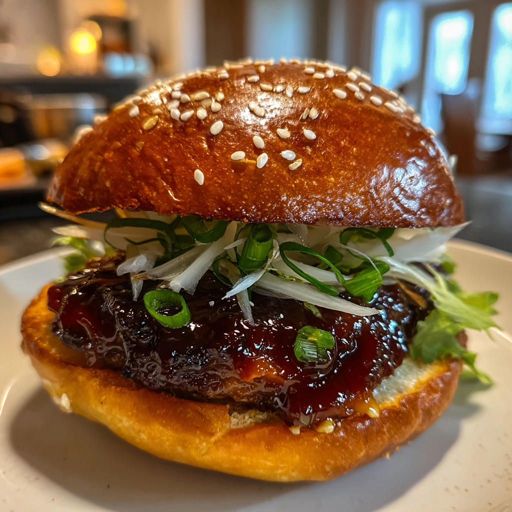 Savory Korean BBQ Burger with Kimchi, Gochujang, and Grilled Pineapple