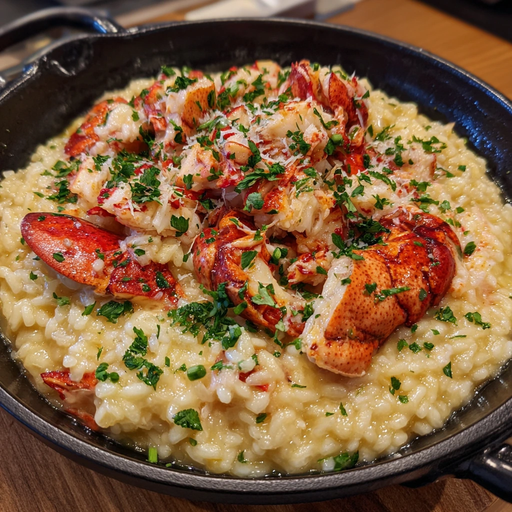 Creamy Lemon Butter Lobster Risotto with Fresh Herbs and Parmesan