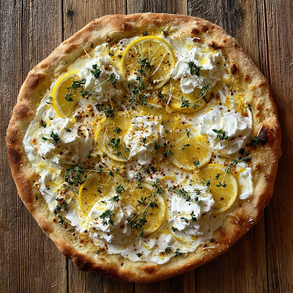 Zesty Lemon Ricotta Pizza with Fresh Basil and Tangy Honey Drizzle