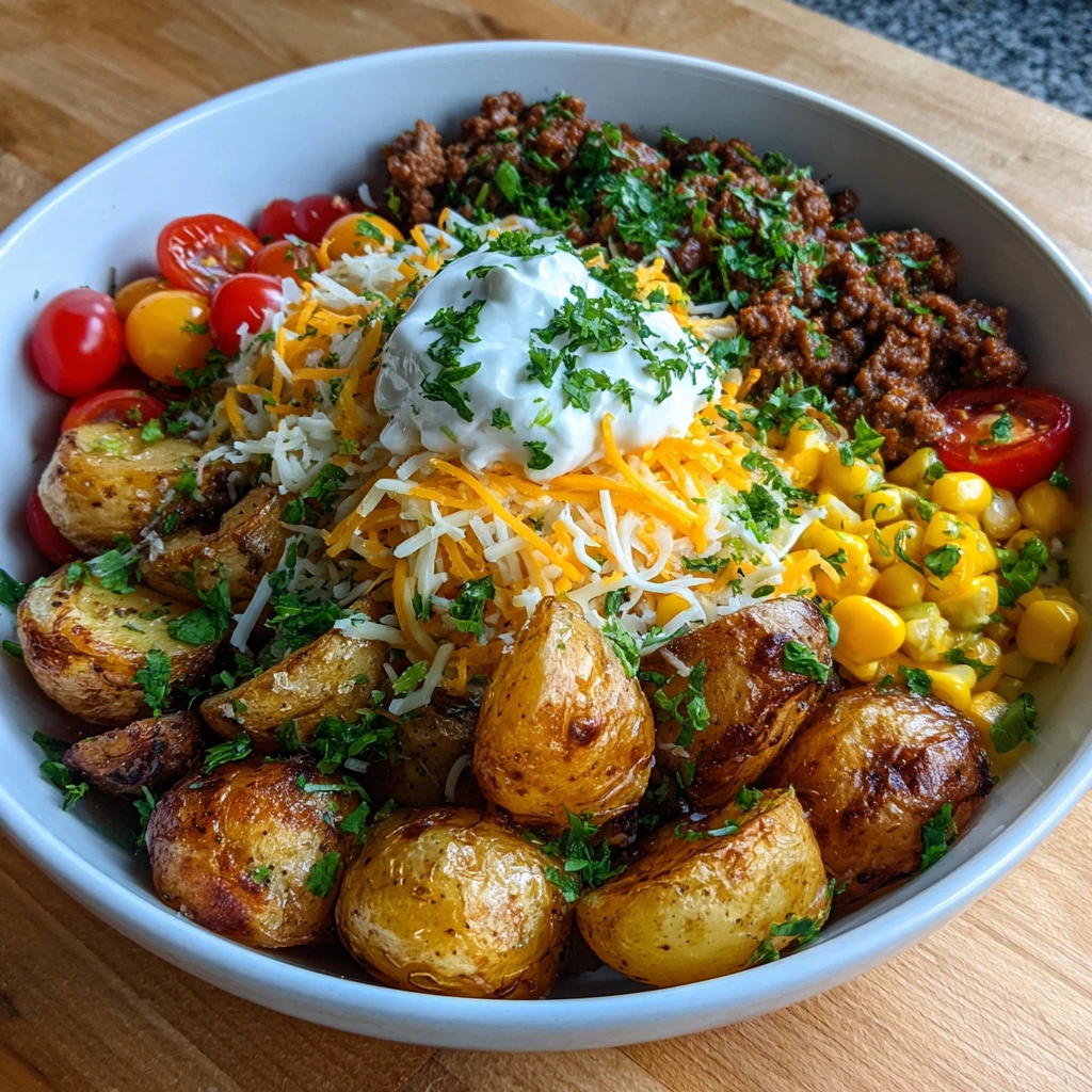 Savory Loaded Potato Taco Bowl with Creamy Avocado and Spicy Salsa