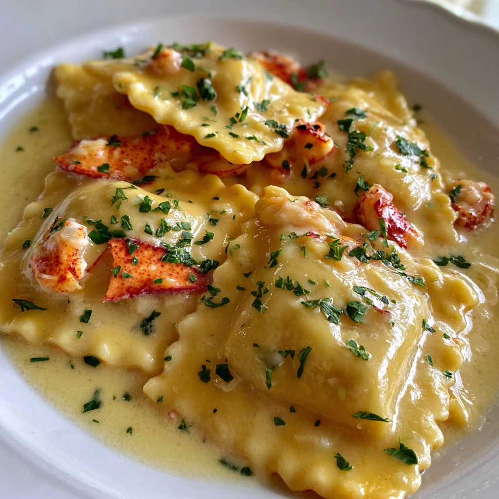 Delicate Lobster Ravioli with Zesty Lemon Butter Sauce and Fresh Herbs