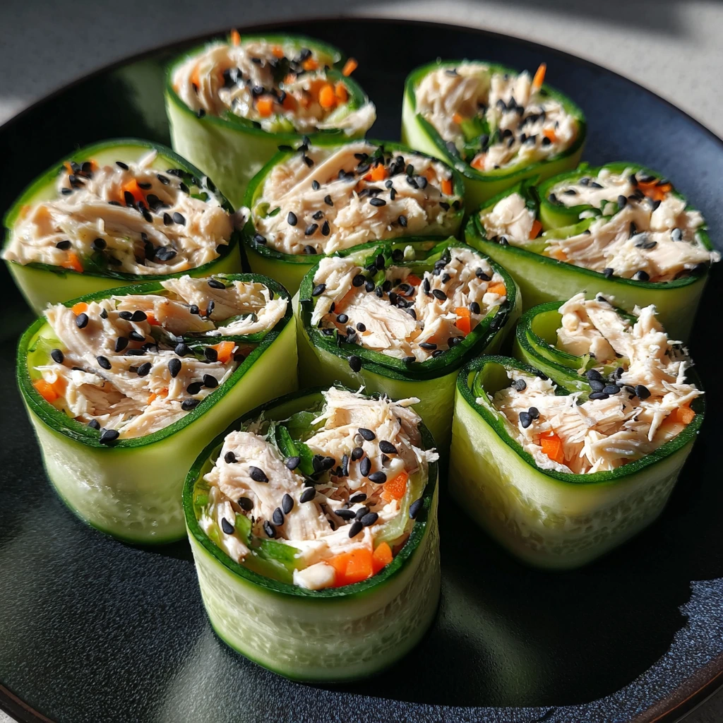 Delicious Low Calorie Chicken Salad Cucumber Roll Ups with Fresh Herbs
