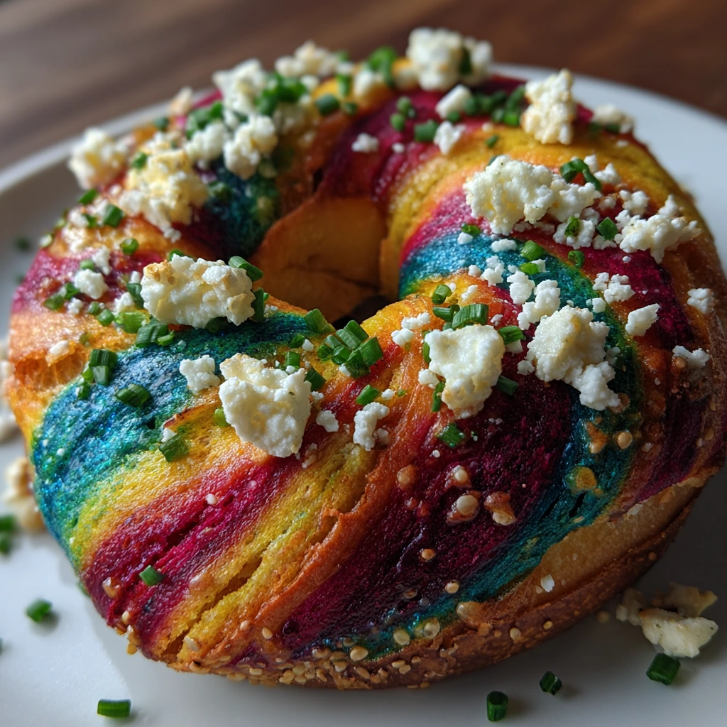 Delightfully Colorful Magical Rainbow Swirl Bagels with Creamy Cream Cheese