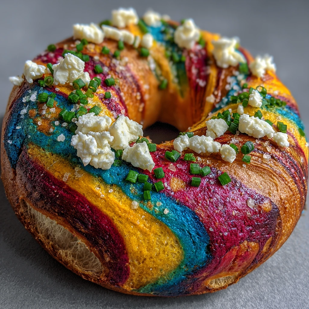Delightfully Colorful Magical Rainbow Swirl Bagels with Creamy Cream Cheese