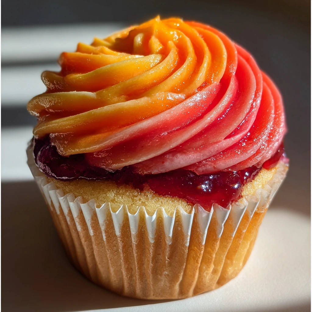 Delightfully Lush Mango Strawberry Sunset Cupcakes with Creamy Frosting