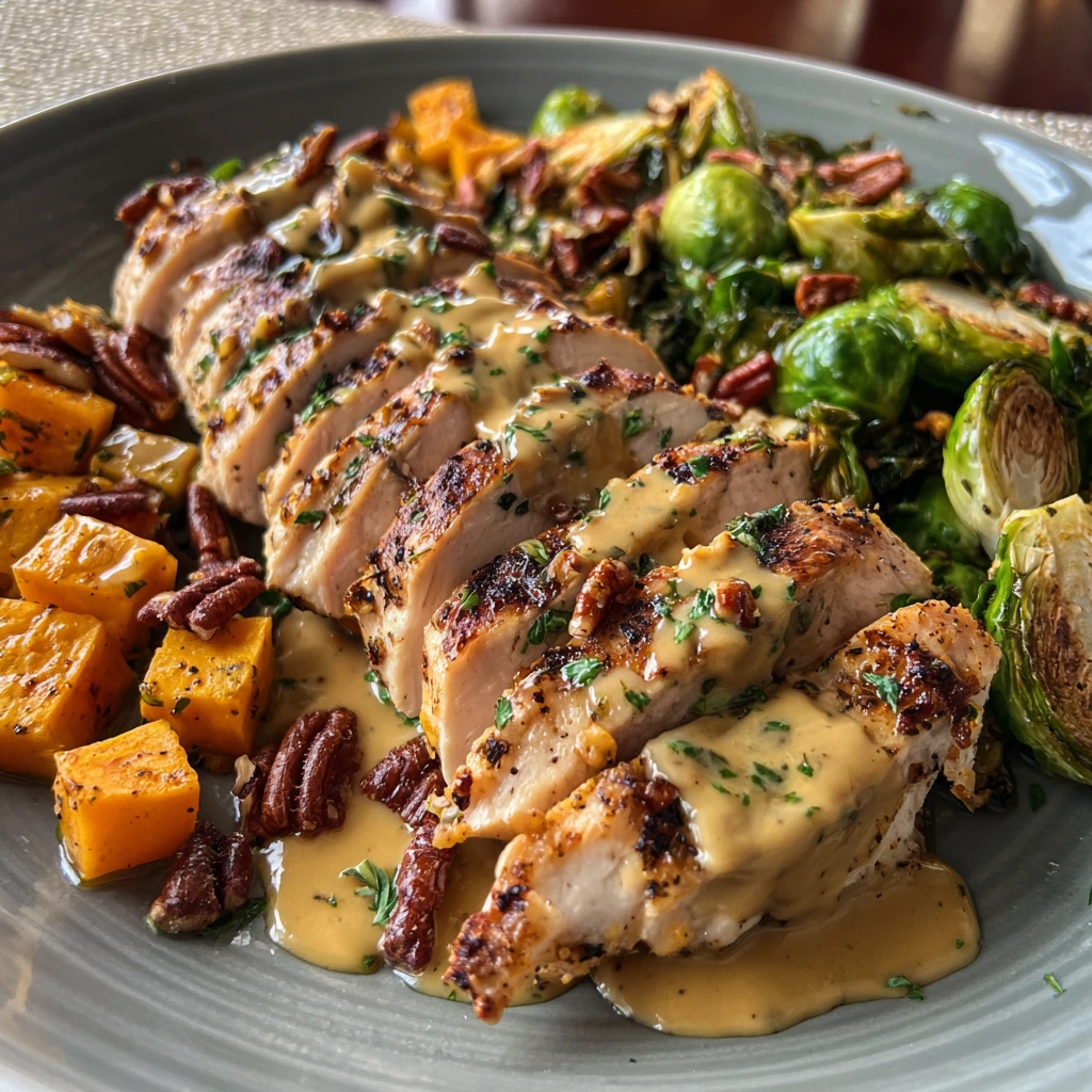 Savory Maple Dijon Chicken & Roasted Sweet Potato Bowls with Crunchy Veggies