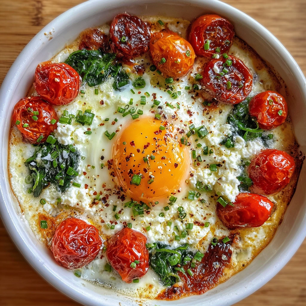 Delicious Mediterranean Baked Feta Eggs with Cherry Tomatoes and Fresh Herbs