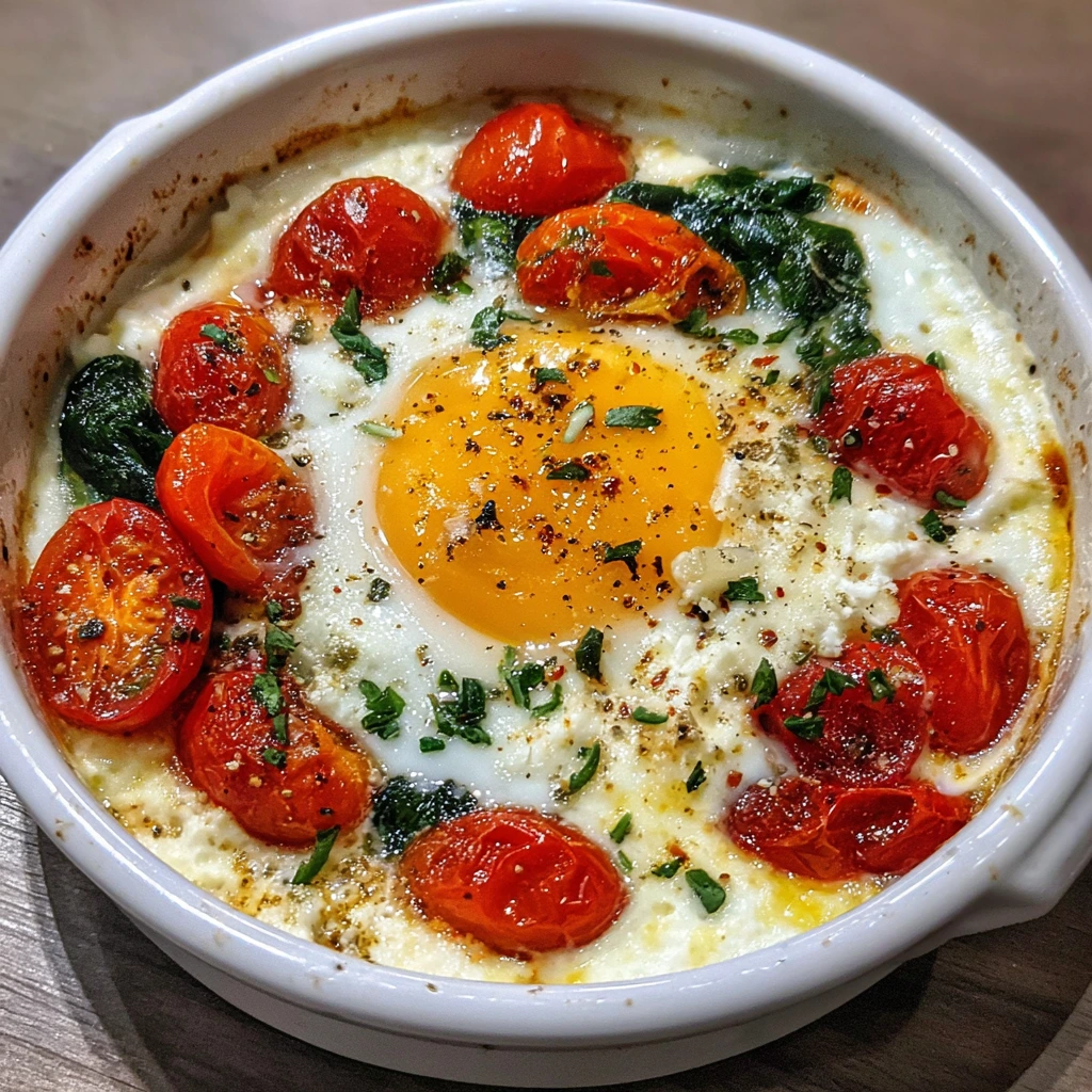 Delicious Mediterranean Baked Feta Eggs with Cherry Tomatoes and Fresh Herbs