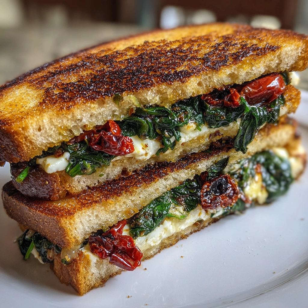Delicious Mediterranean Spinach Grilled Cheese with Feta and Sun-Dried Tomatoes