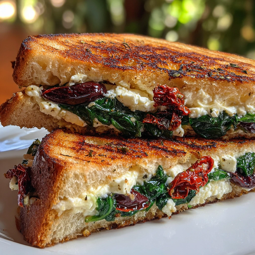 Delicious Mediterranean Spinach Grilled Cheese with Feta and Sun-Dried Tomatoes