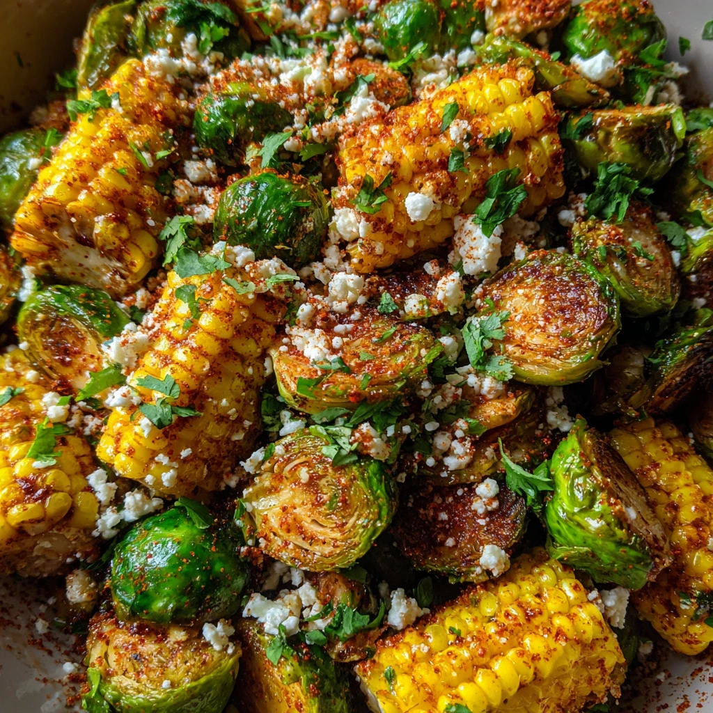 Savory Mexican Street Corn Brussels Sprouts with Zesty Lime and Cotija Cheese