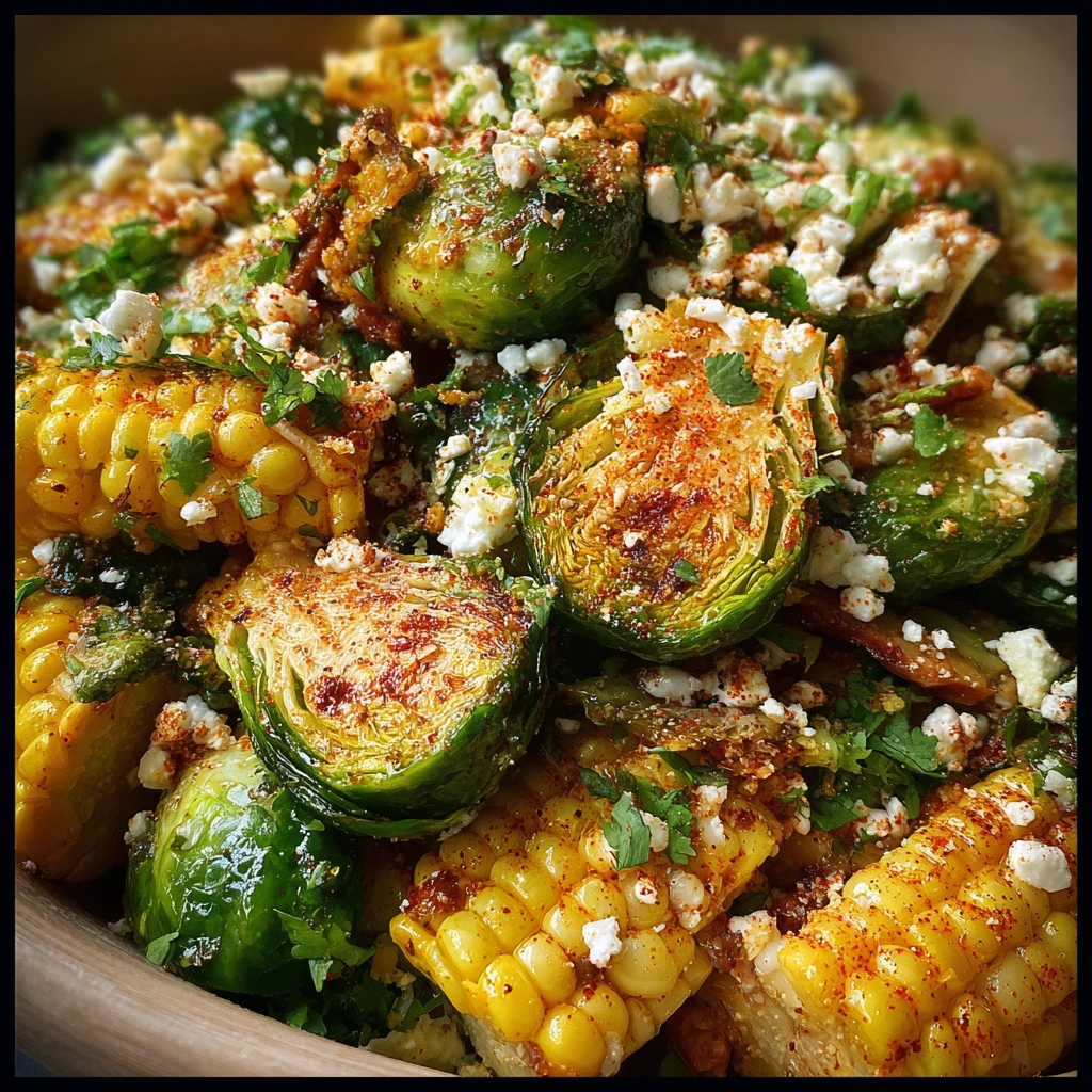 Savory Mexican Street Corn Brussels Sprouts with Zesty Lime and Cotija Cheese