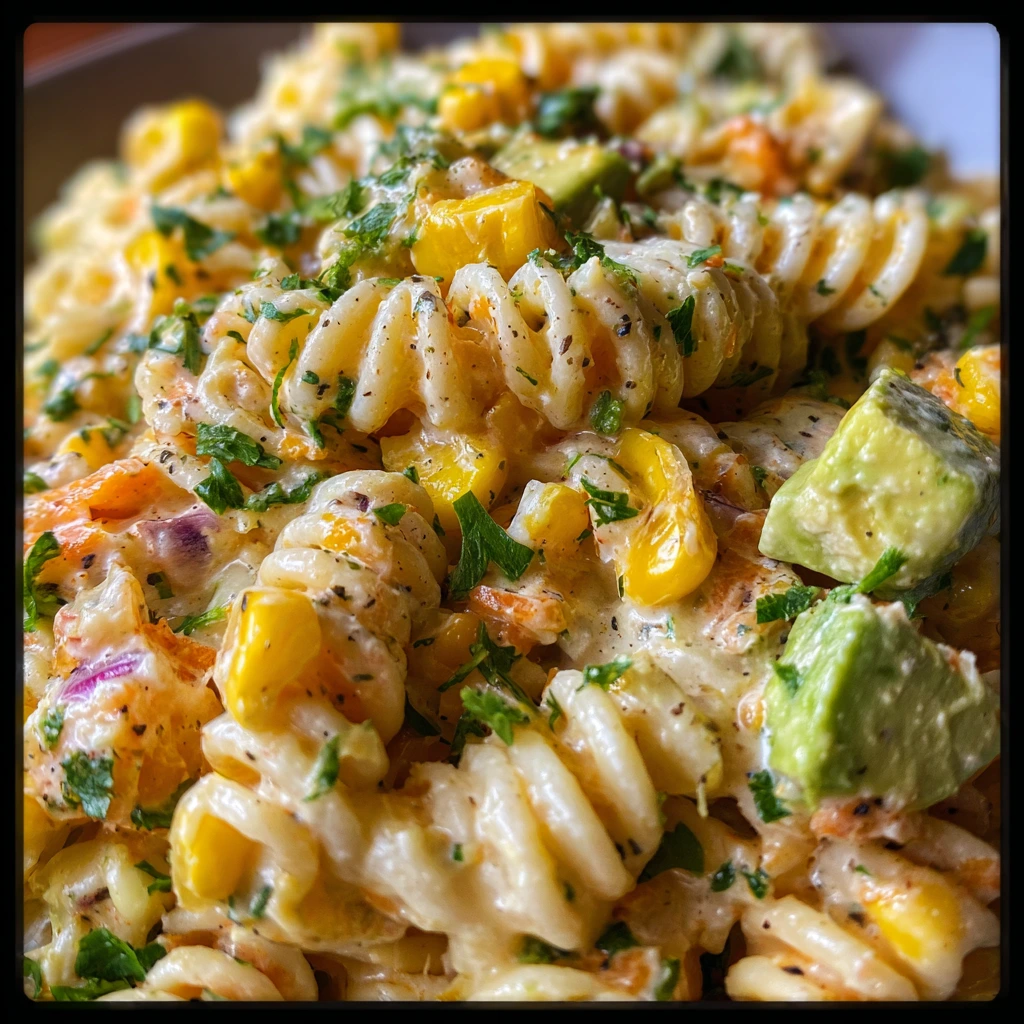 Zesty Mexican Street Corn Pasta Salad with Creamy Avocado Dressing