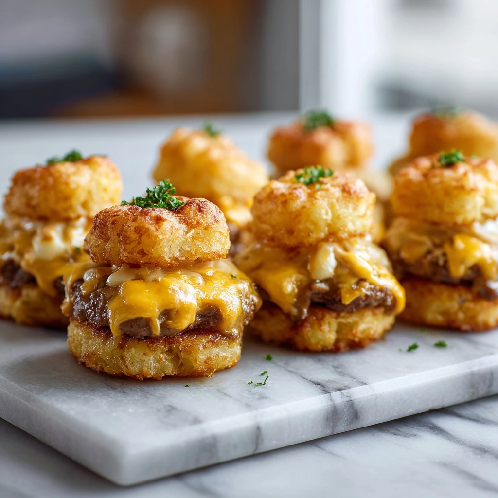 Savory Mini Tater Tot Cheeseburgers with Crispy Bacon and Melty Cheese