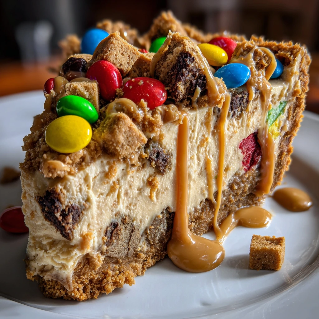 Deliciously Indulgent Monster Cookie Peanut Butter Cheesecake Pie
