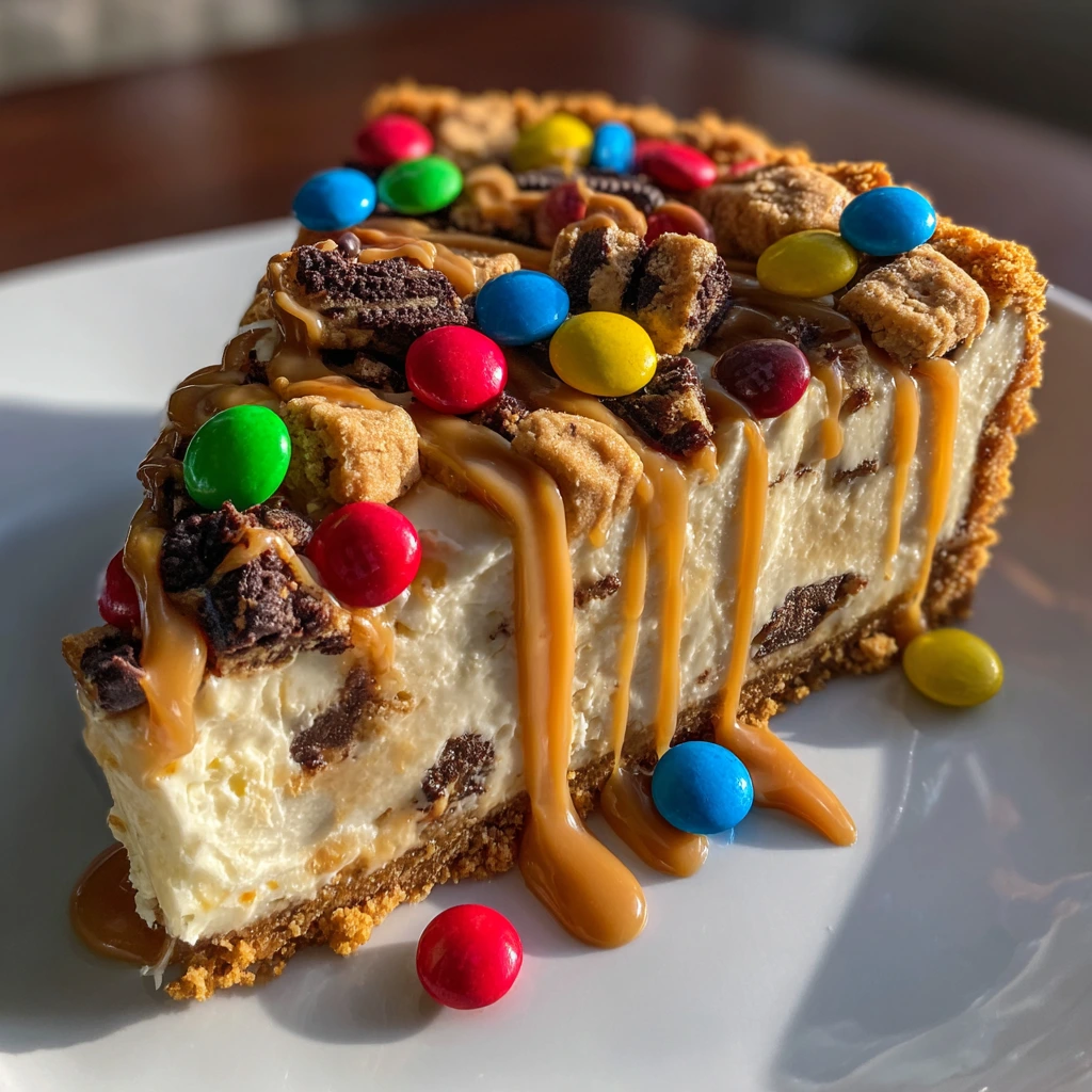 Deliciously Indulgent Monster Cookie Peanut Butter Cheesecake Pie