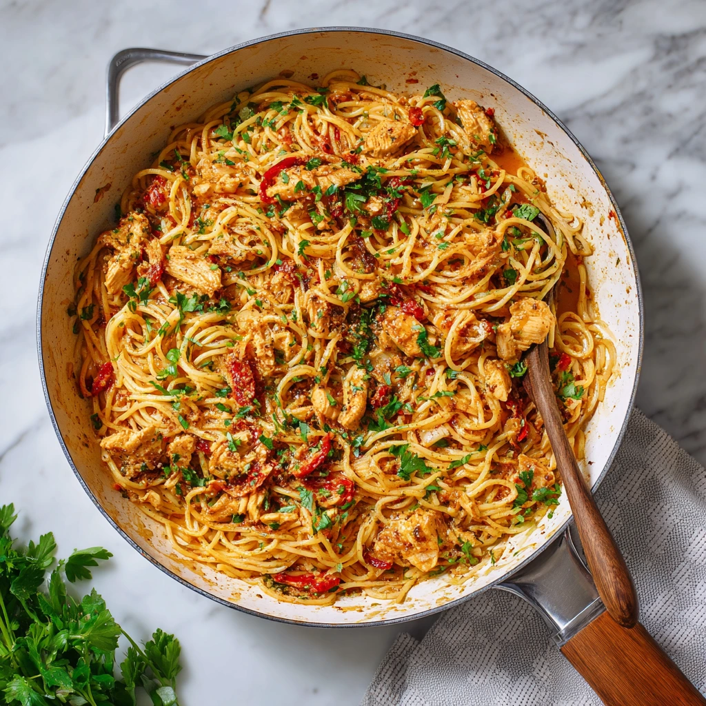 Savory Monterey Chicken Spaghetti with Creamy Alfredo Sauce and Fresh Vegetables
