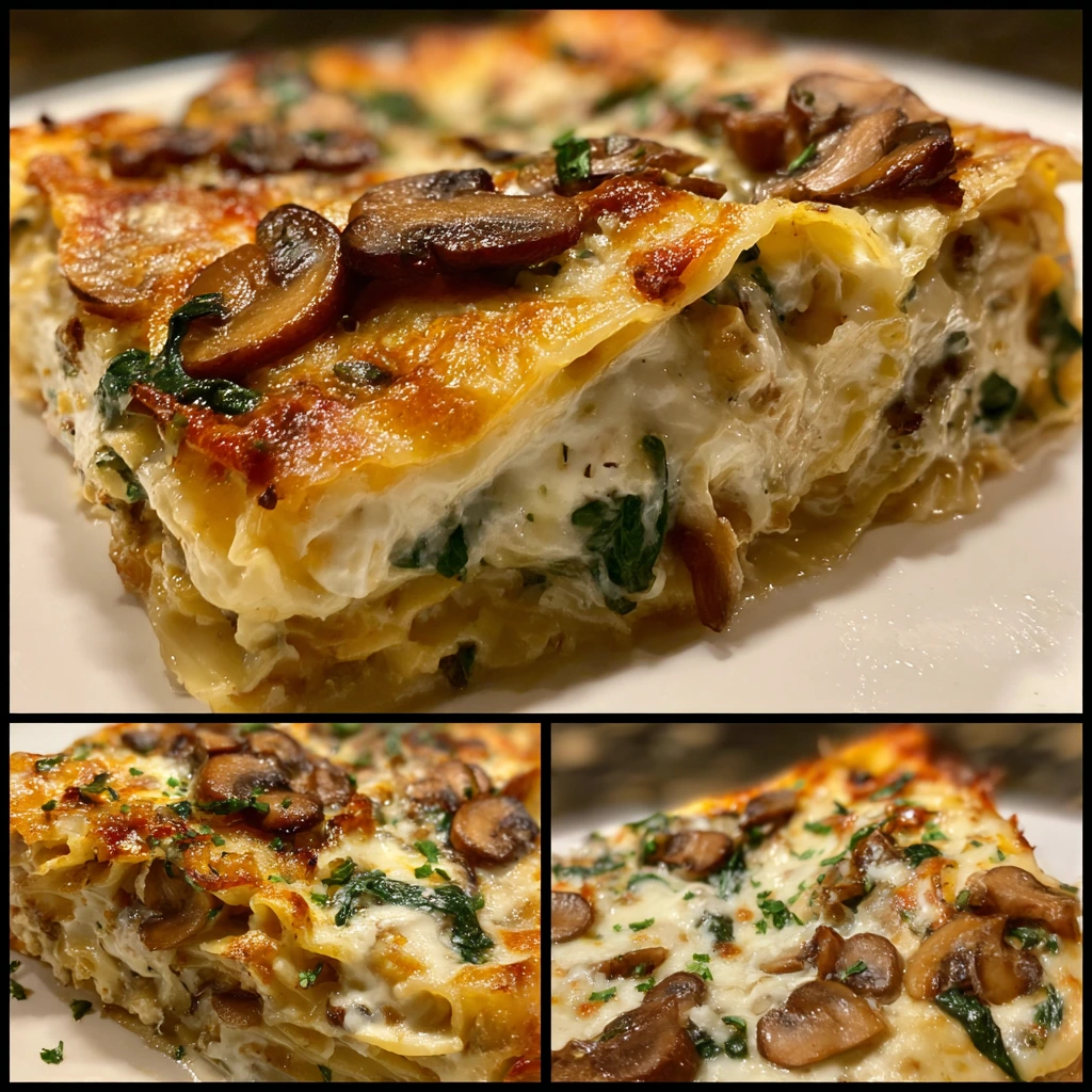 Deliciously Creamy Mushroom and Spinach Lasagna with Rich Ricotta and Mozzarella