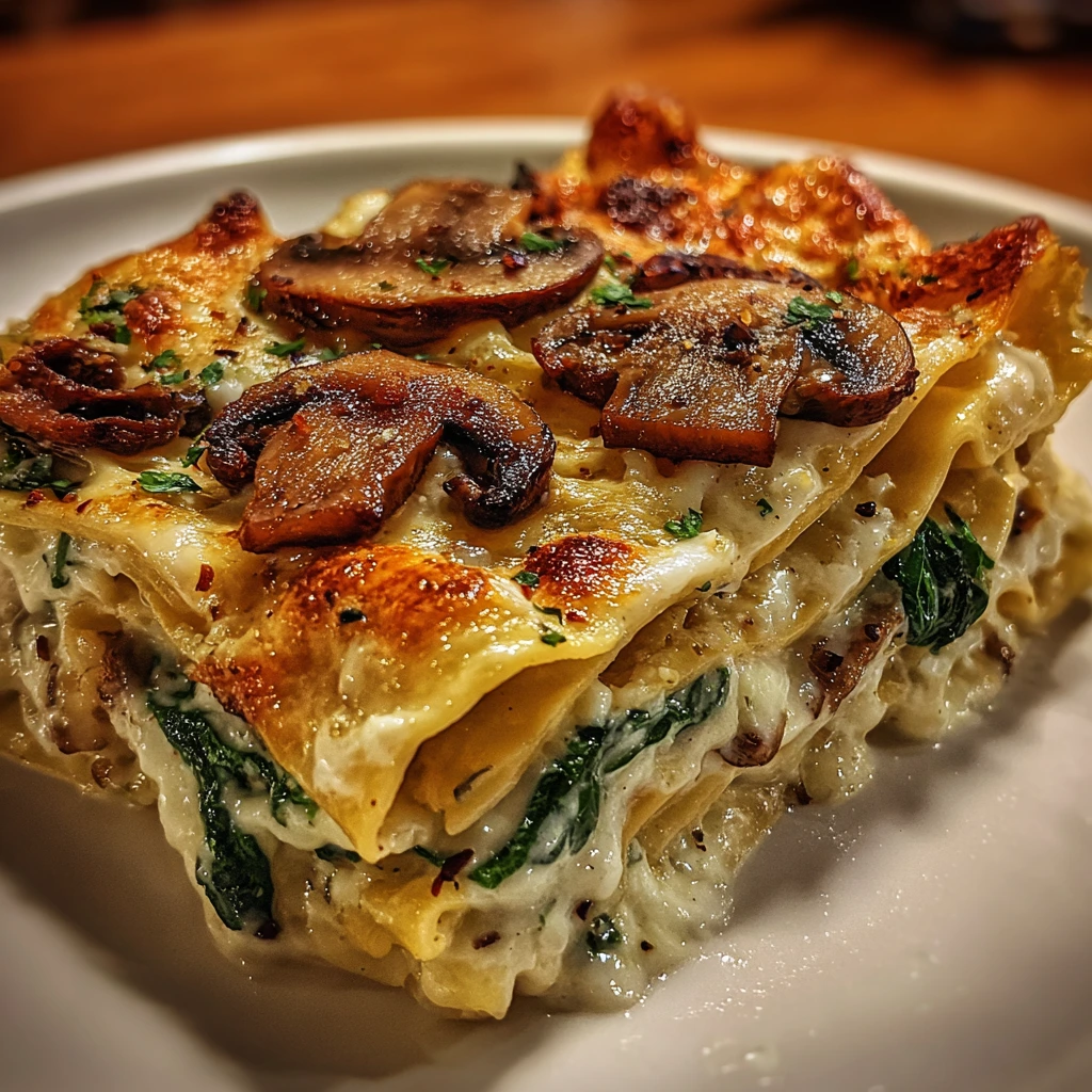 Deliciously Creamy Mushroom and Spinach Lasagna with a Savory Herb Twist