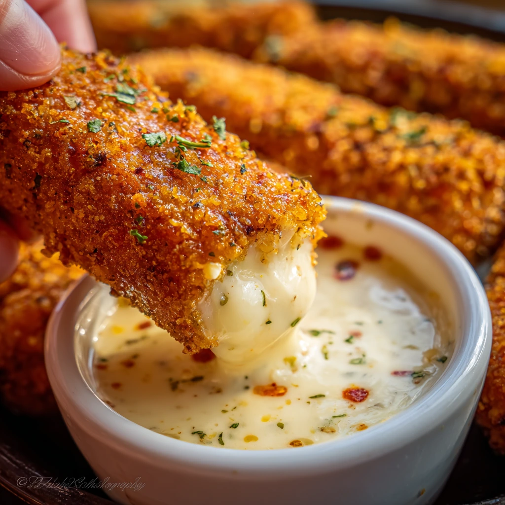 Spicy Nashville Hot Mozzarella Sticks with a Crunchy Coating