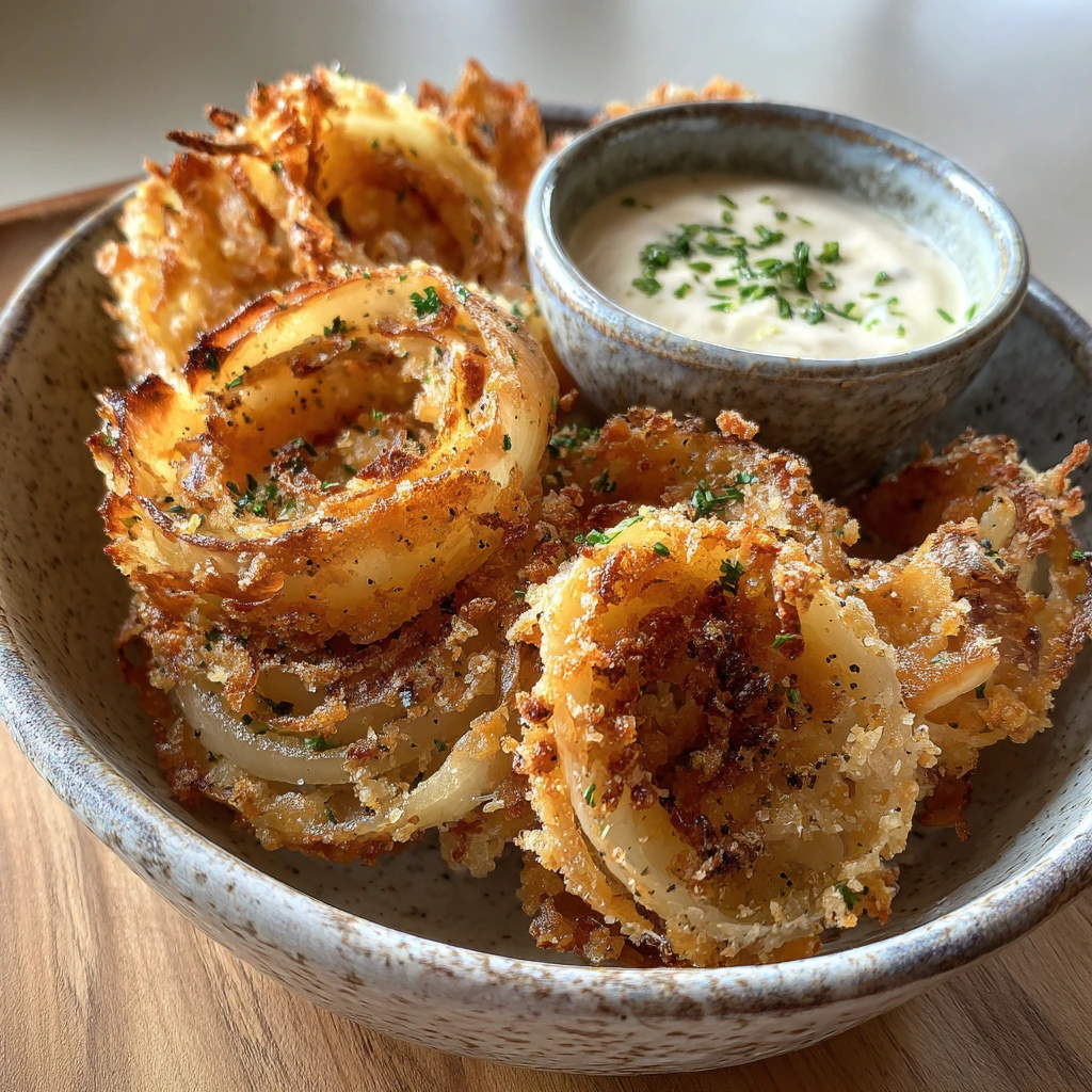 Crispy Golden Onion Ring Chips with Tangy Dipping Sauce