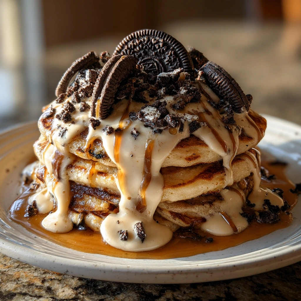 Decadent Oreo Pancakes with Cream Cheese Drizzle for Sweet Indulgence