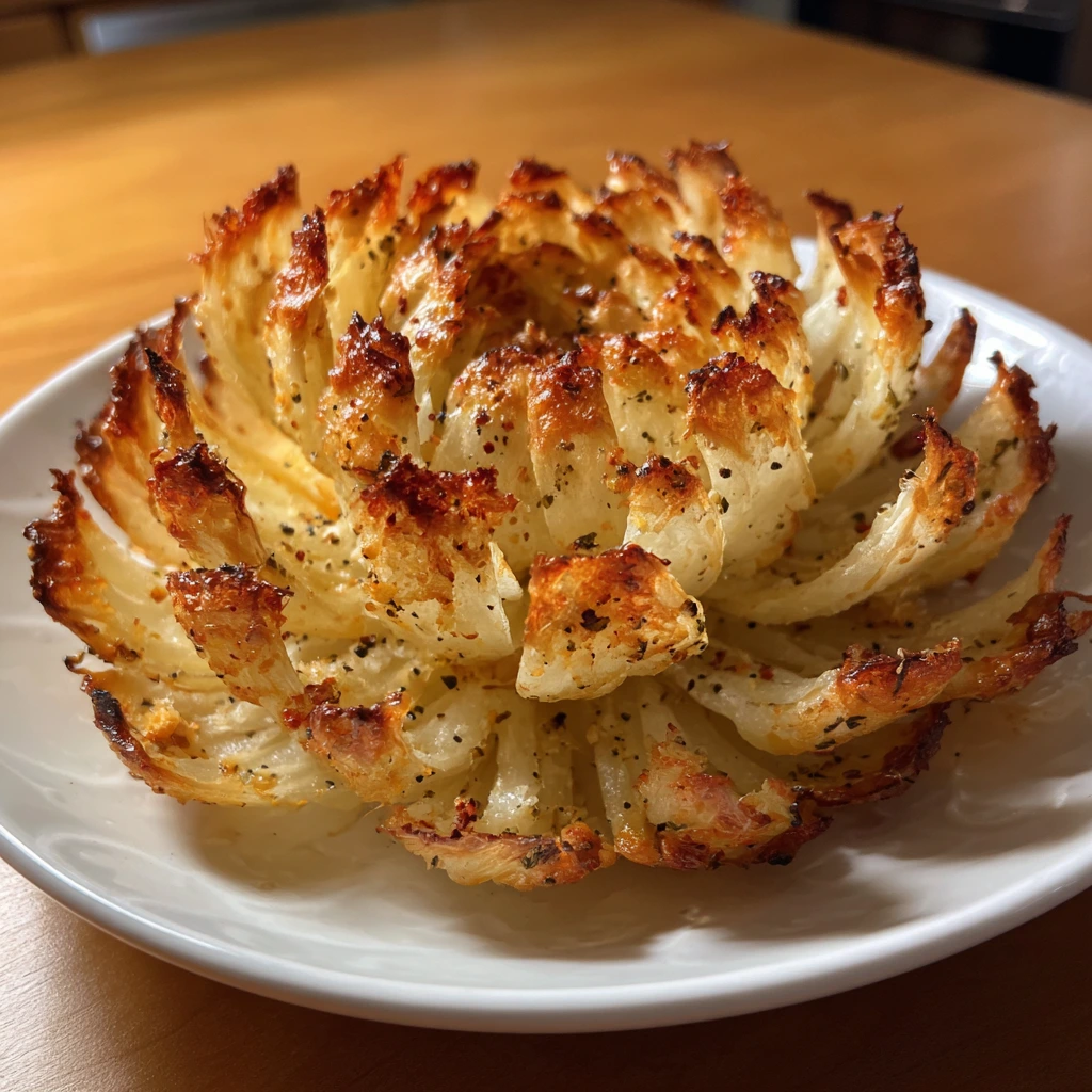 Crispy Oven-Baked Blooming Onion with Spicy Dipping Sauce