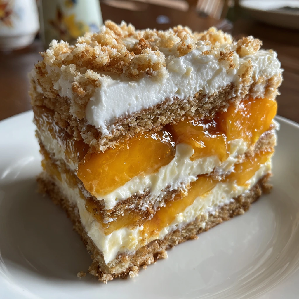 Deliciously Sweet and Tangy Peach Cobbler Cake with Crunchy Topping