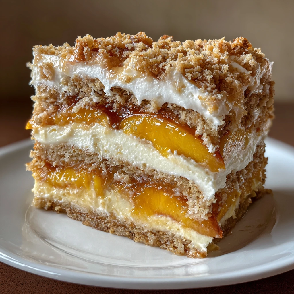 Deliciously Sweet and Tangy Peach Cobbler Cake with Crunchy Topping