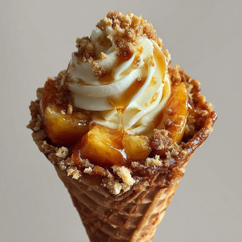 Delightful Peach Cobbler Cheesecake Cones with Creamy Filling
