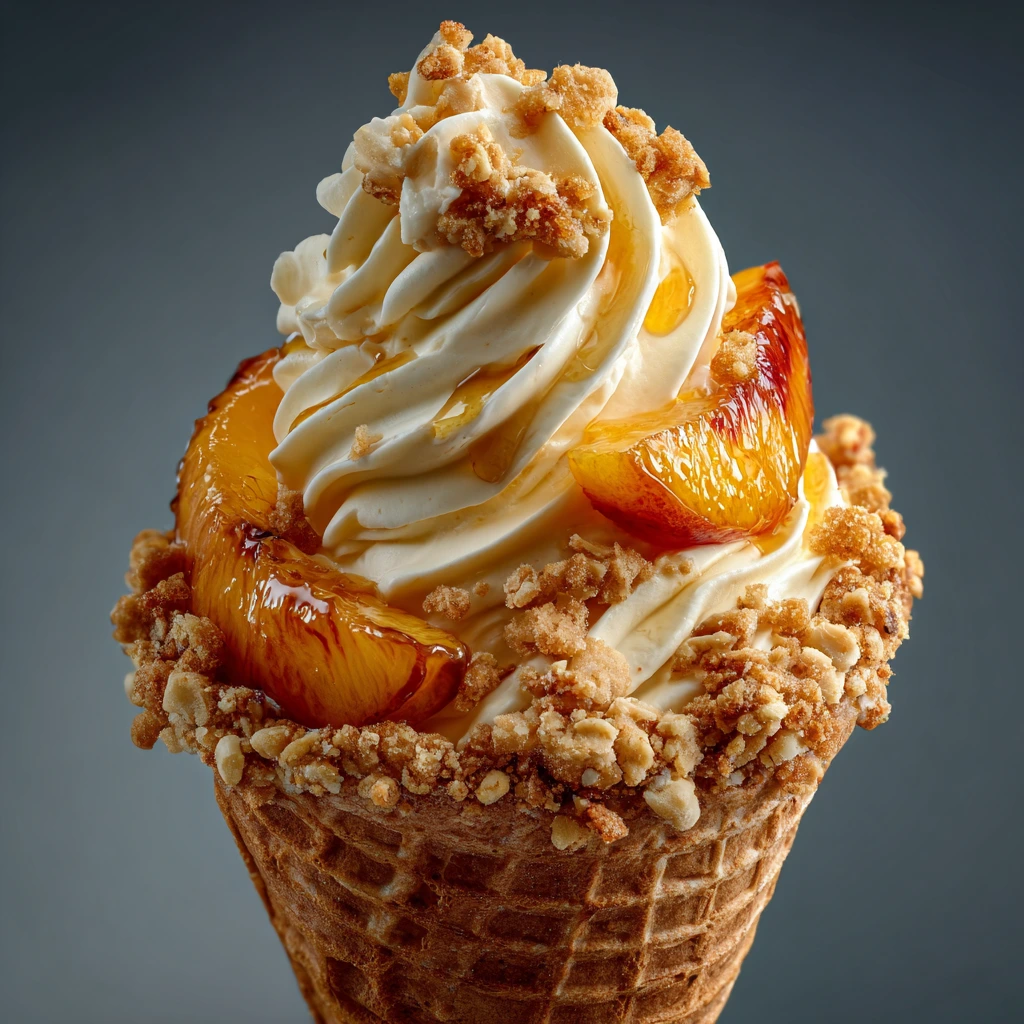 Delightful Peach Cobbler Cheesecake Cones with Creamy Filling
