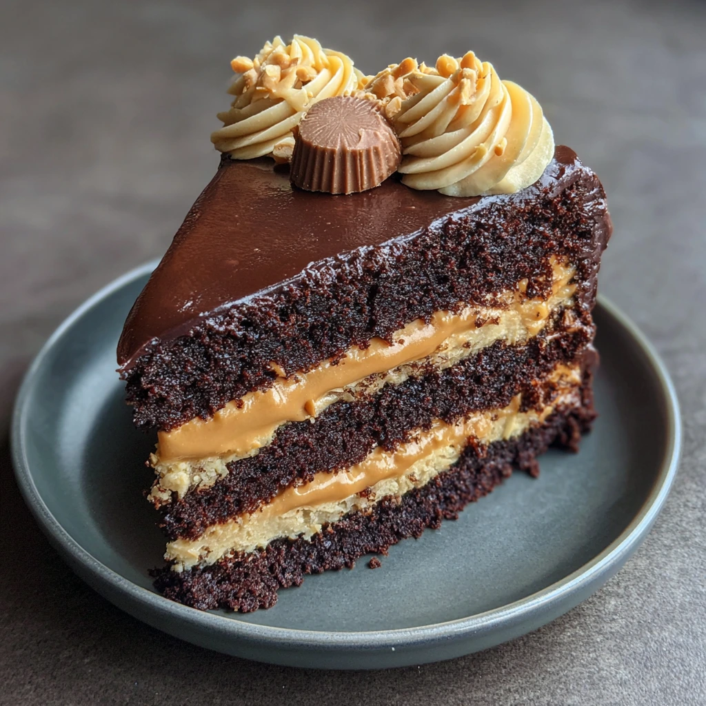 Decadent Peanut Butter Chocolate Layer Cake with Silky Ganache and Creamy Frosting