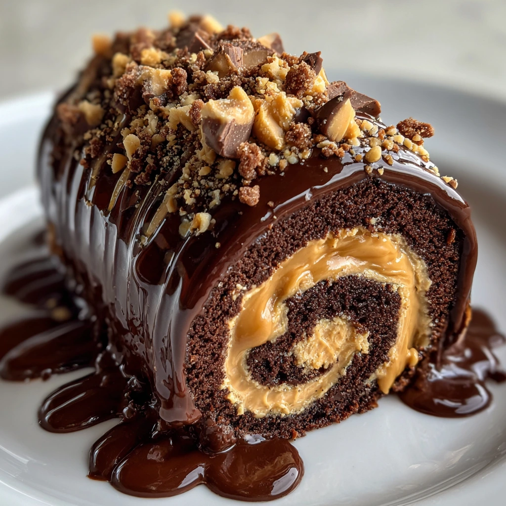 Decadent Peanut Butter Cup Chocolate Roll with Creamy Filling