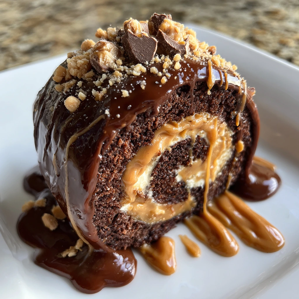 Decadent Peanut Butter Cup Chocolate Roll with Creamy Filling
