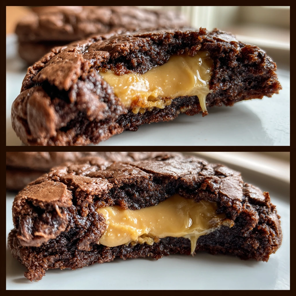 Decadent Peanut Butter Filled Brownie Cookies with a Chewy Center