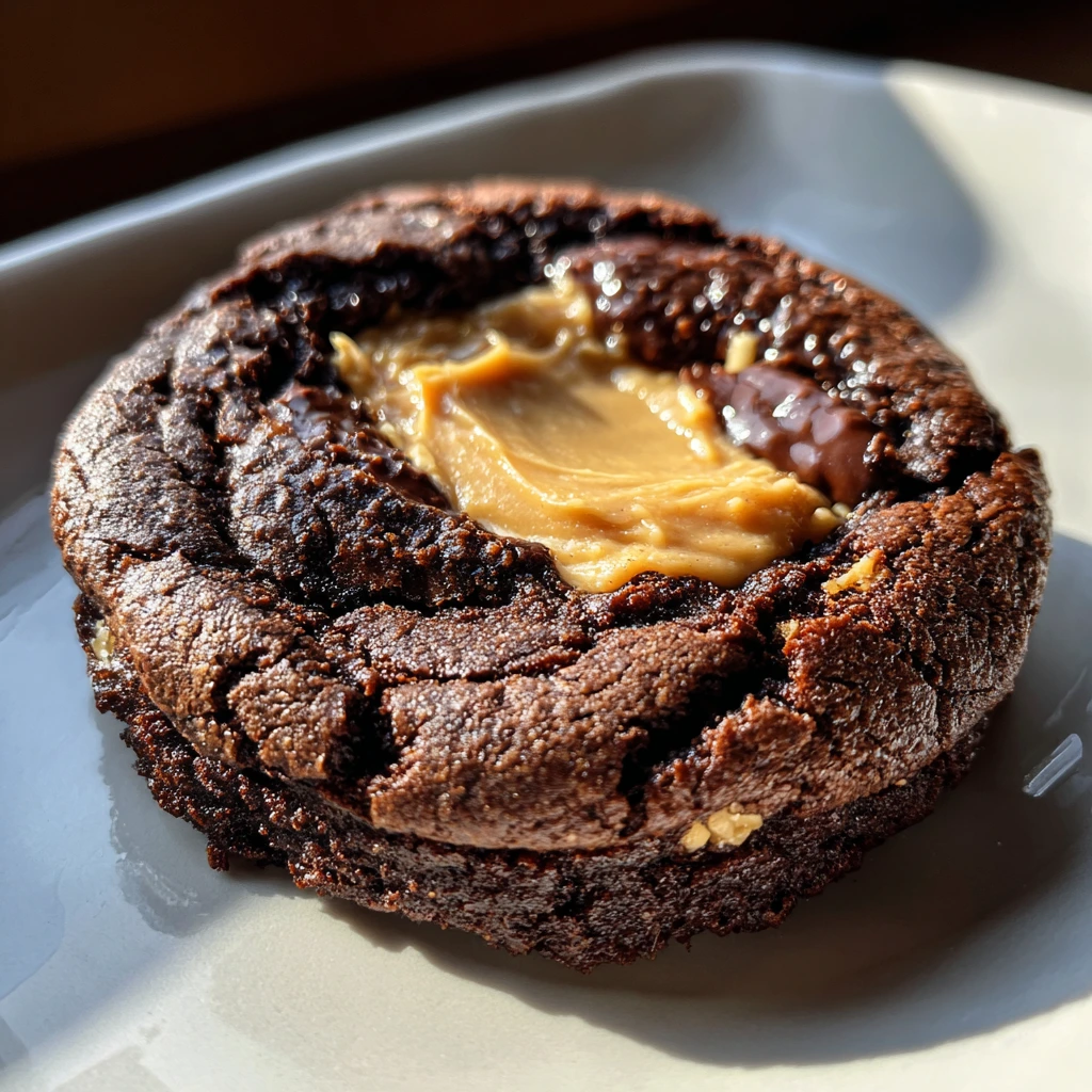 Decadent Peanut Butter Filled Brownie Cookies with a Chewy Center