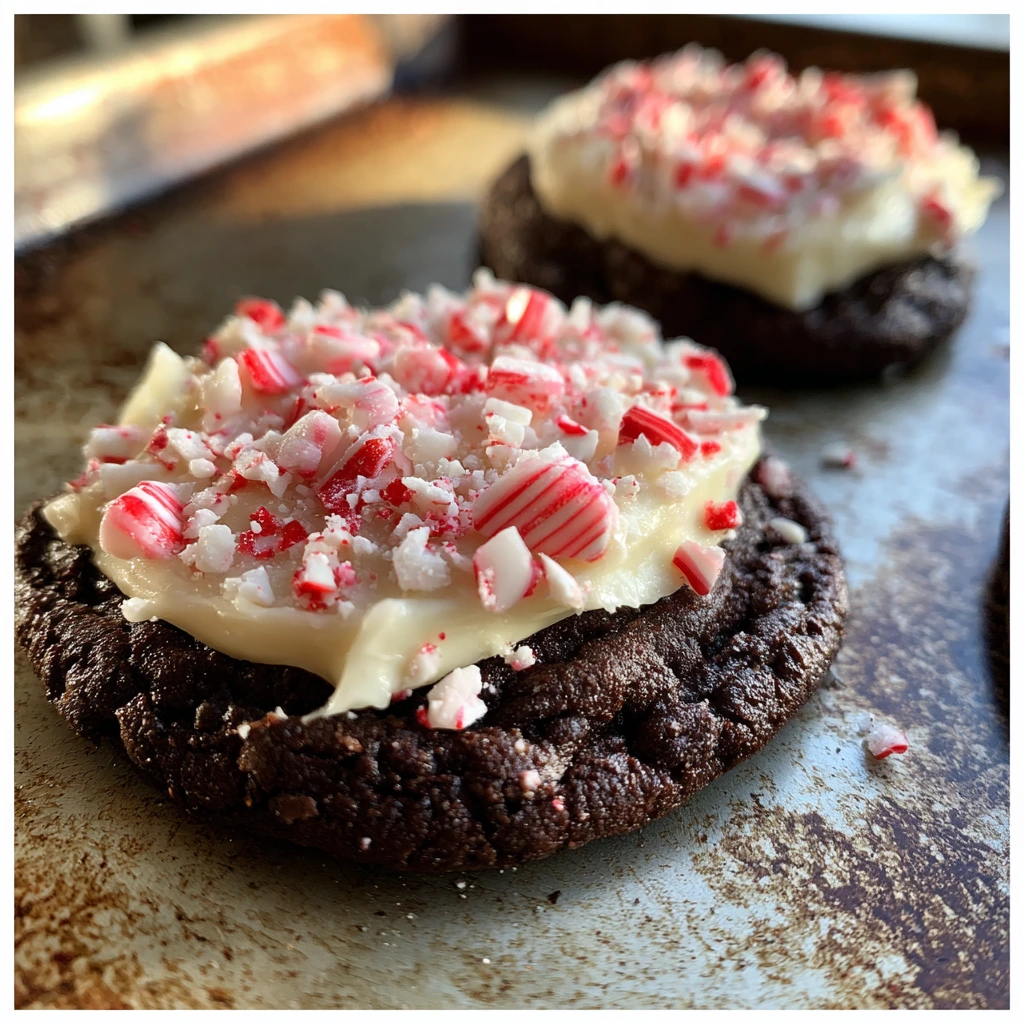 Festive Peppermint Bark Cookies with Chocolate and White Chocolate Drizzle