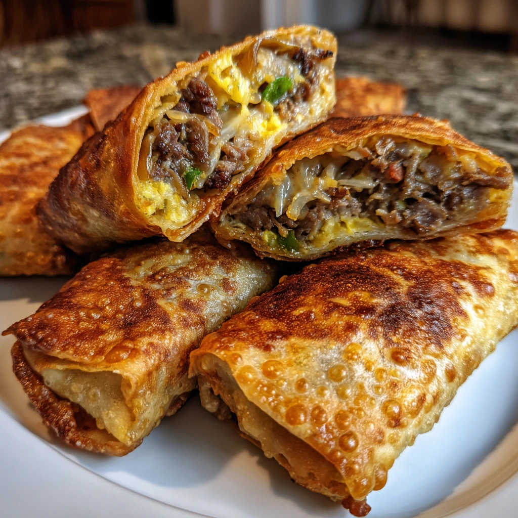 Crispy Philly Cheesesteak Egg Rolls with Savory Beef and Cheese Filling