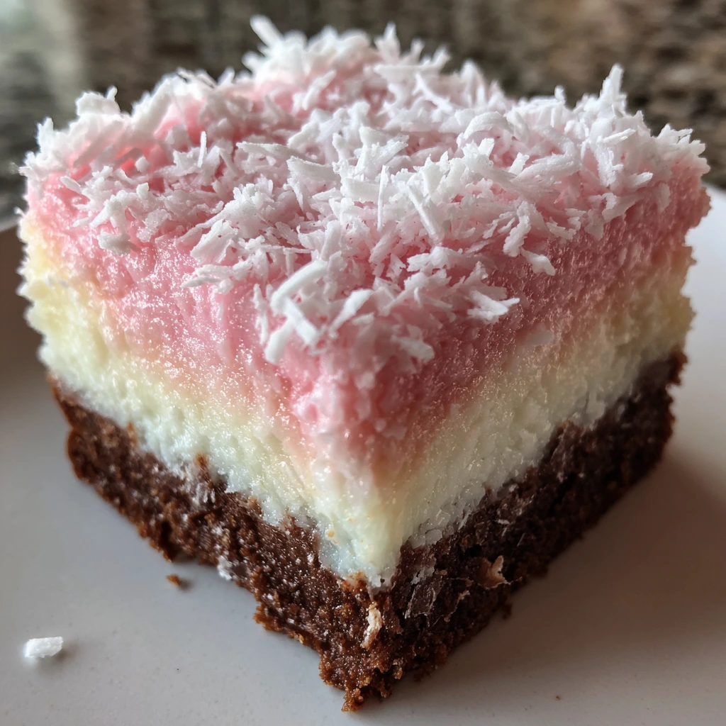 Delightfully Sweet Pink Coconut Snowball Cake Bars with Creamy Frosting