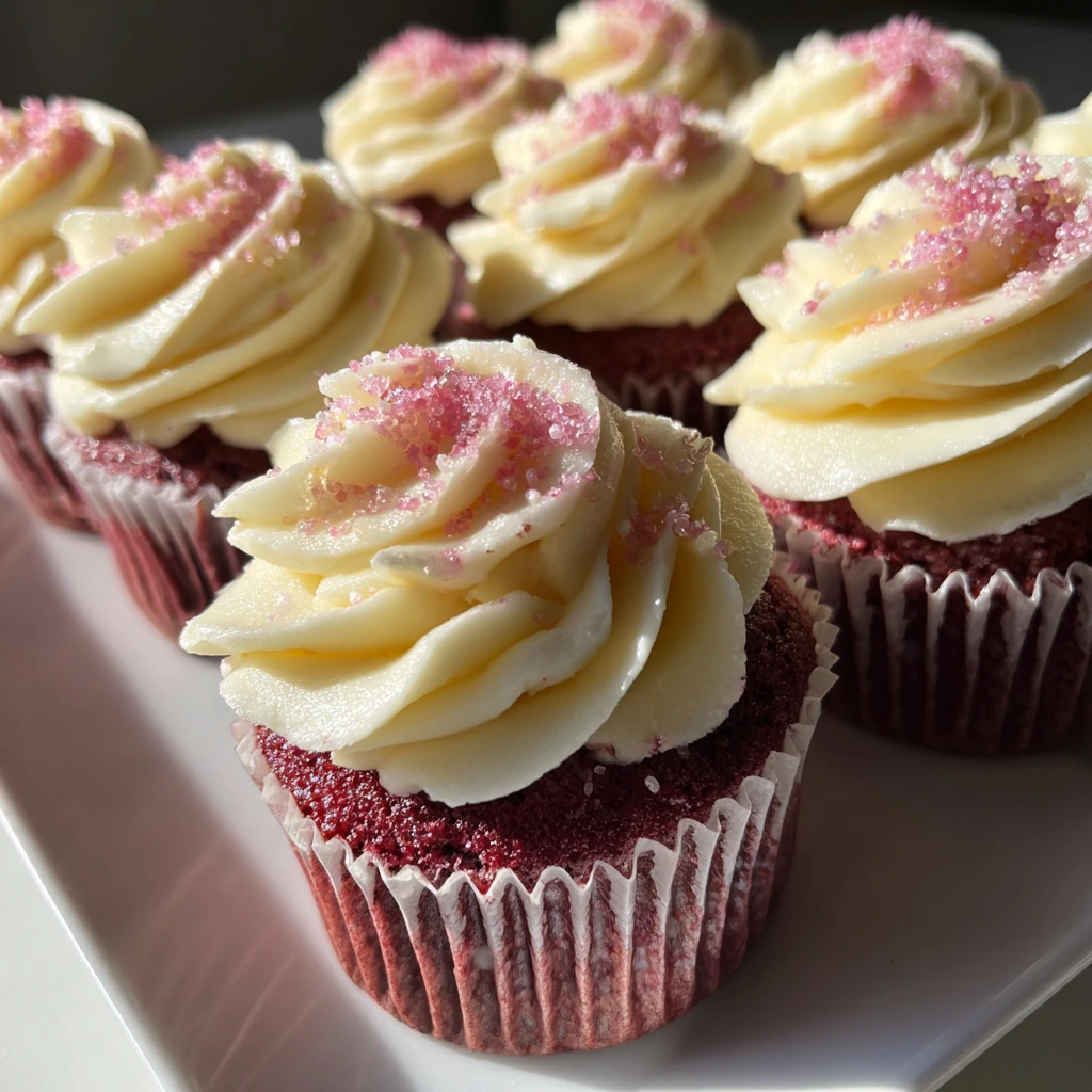 Delicate Pink Velvet Cupcakes with Creamy Vanilla Buttercream Frosting