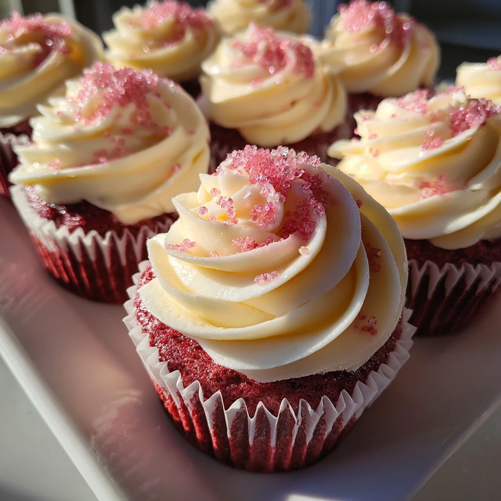 Delicate Pink Velvet Cupcakes with Creamy Vanilla Buttercream Frosting