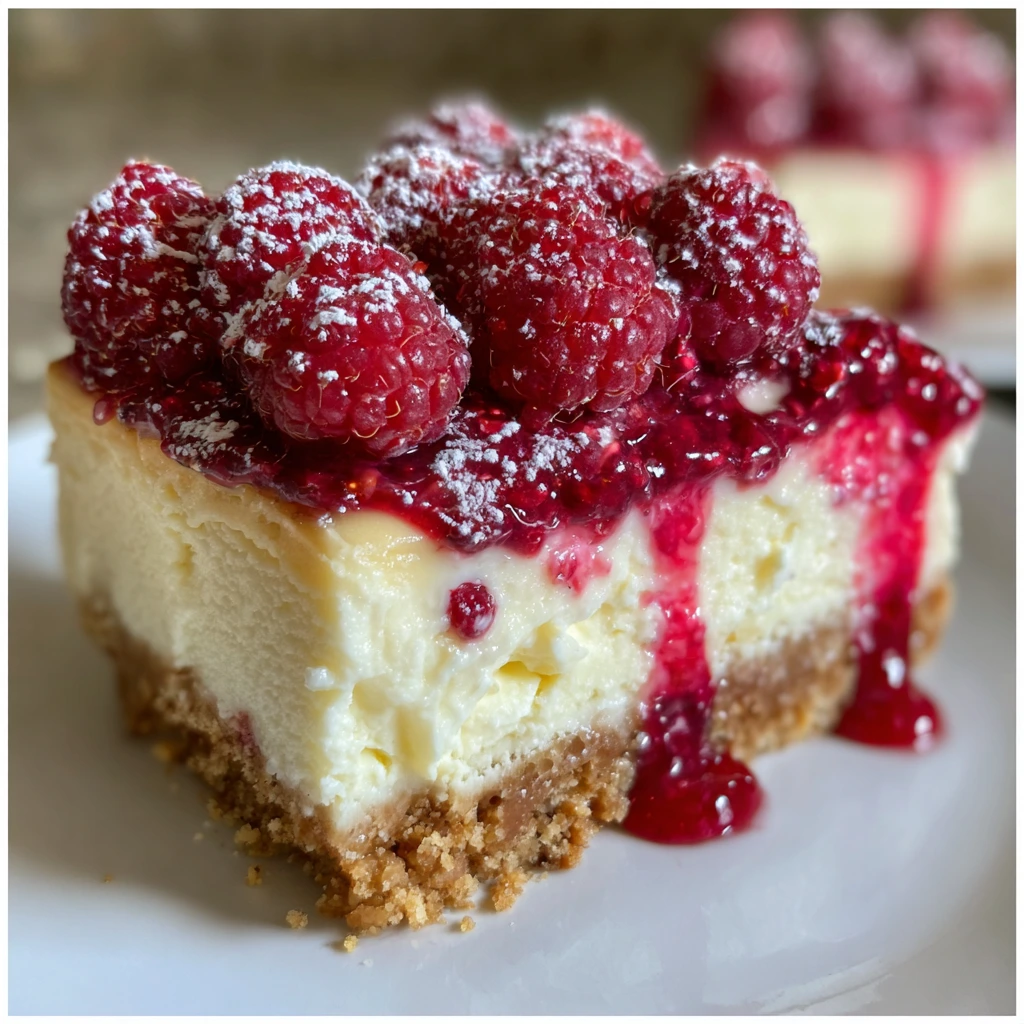 Decadent Pink Velvet Raspberry Cheesecake with a Creamy Topping