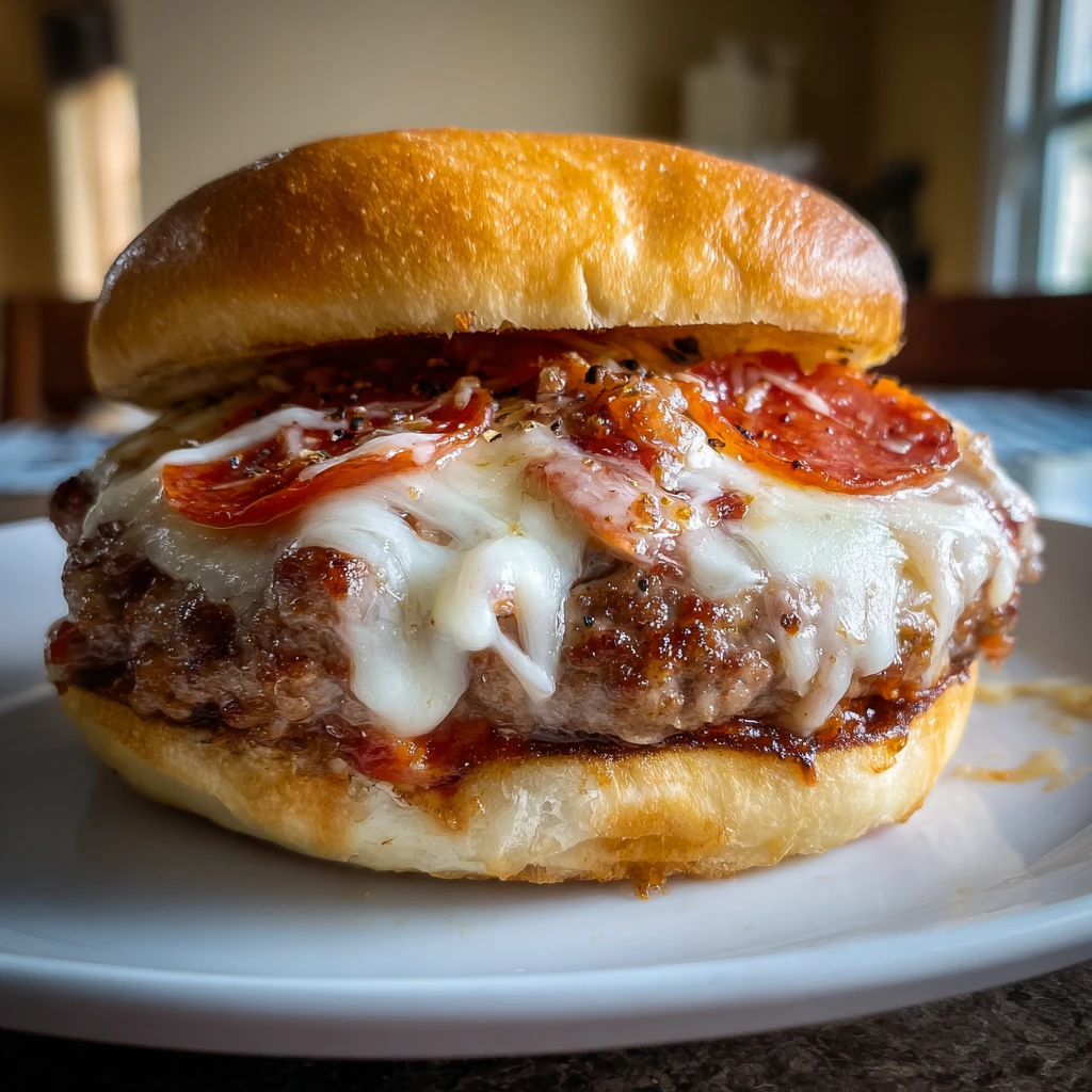 Savory Cheesy Pizza Burgers with Pepperoni and Fresh Basil