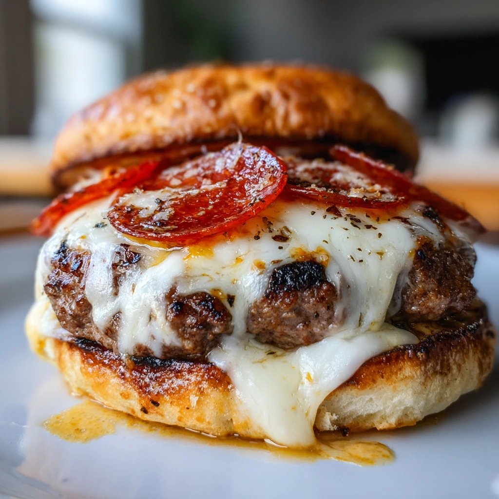 Savory Cheesy Pizza Burgers with Pepperoni and Fresh Basil