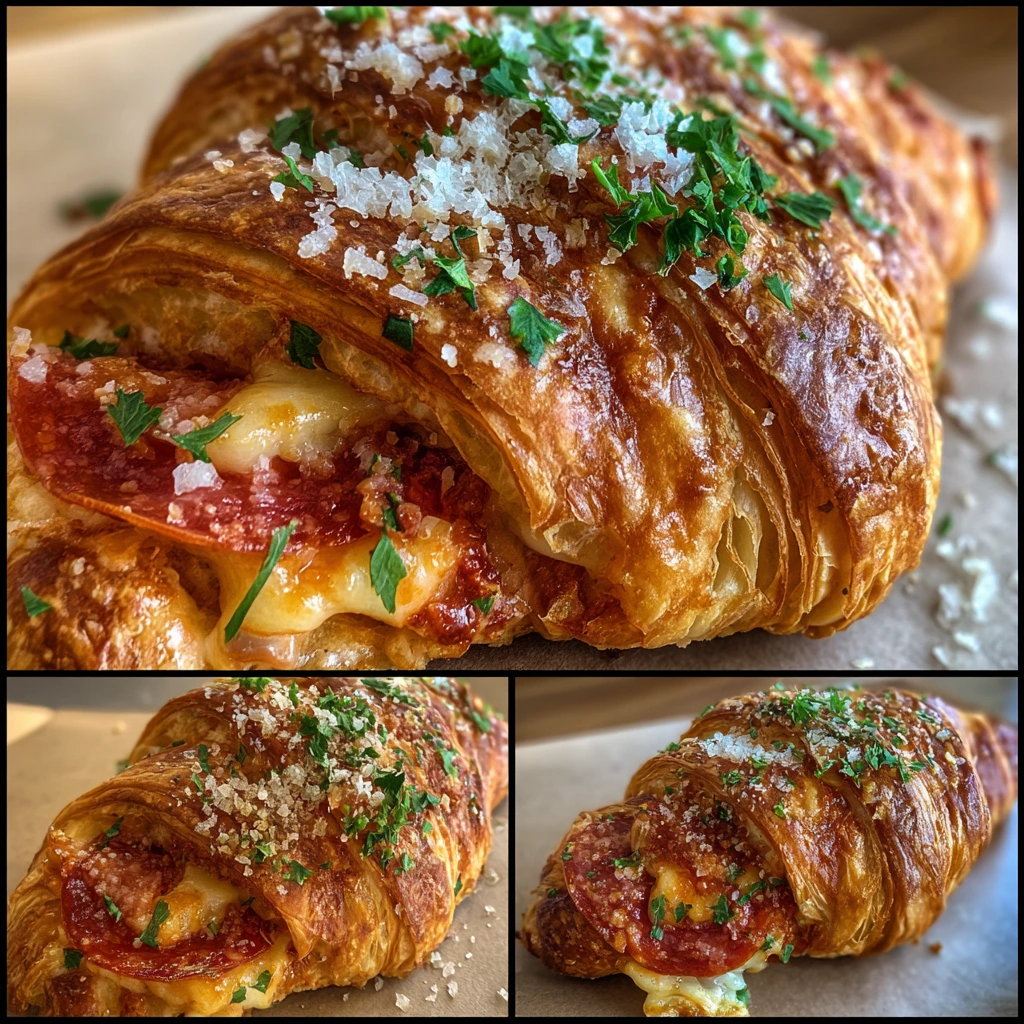 Deliciously Cheesy and Savory Pizza Croissants with Pepperoni and Fresh Basil