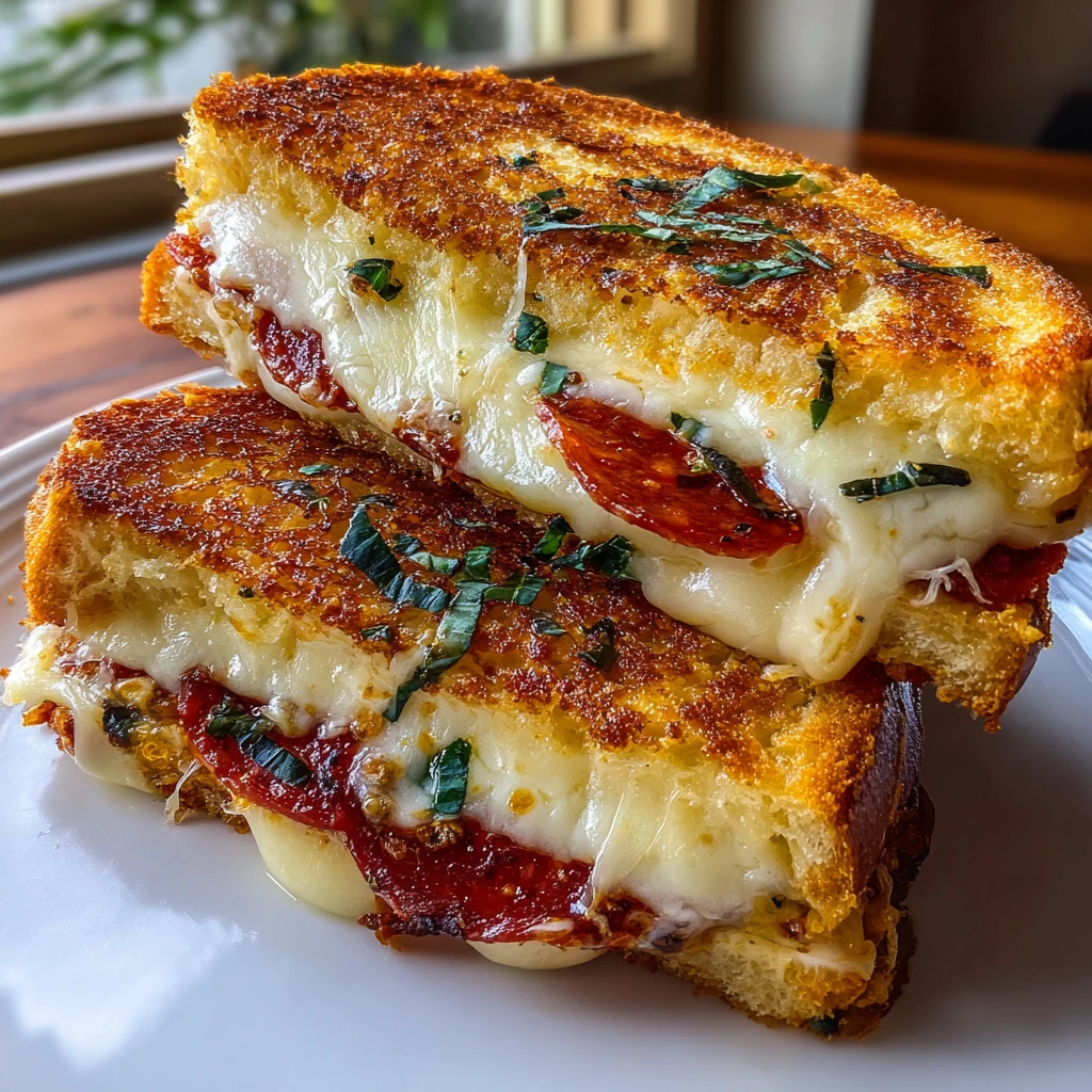 Heavenly Pizza Grilled Cheese with Mozzarella and Marinara Magic