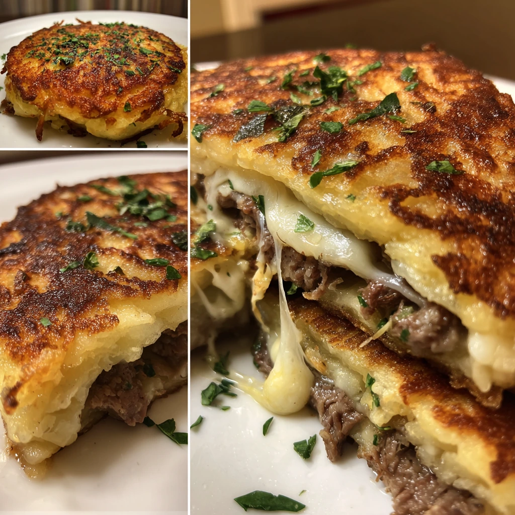 Savory Potato Pancakes Loaded with Beef, Cheese, and Flavorful Herbs