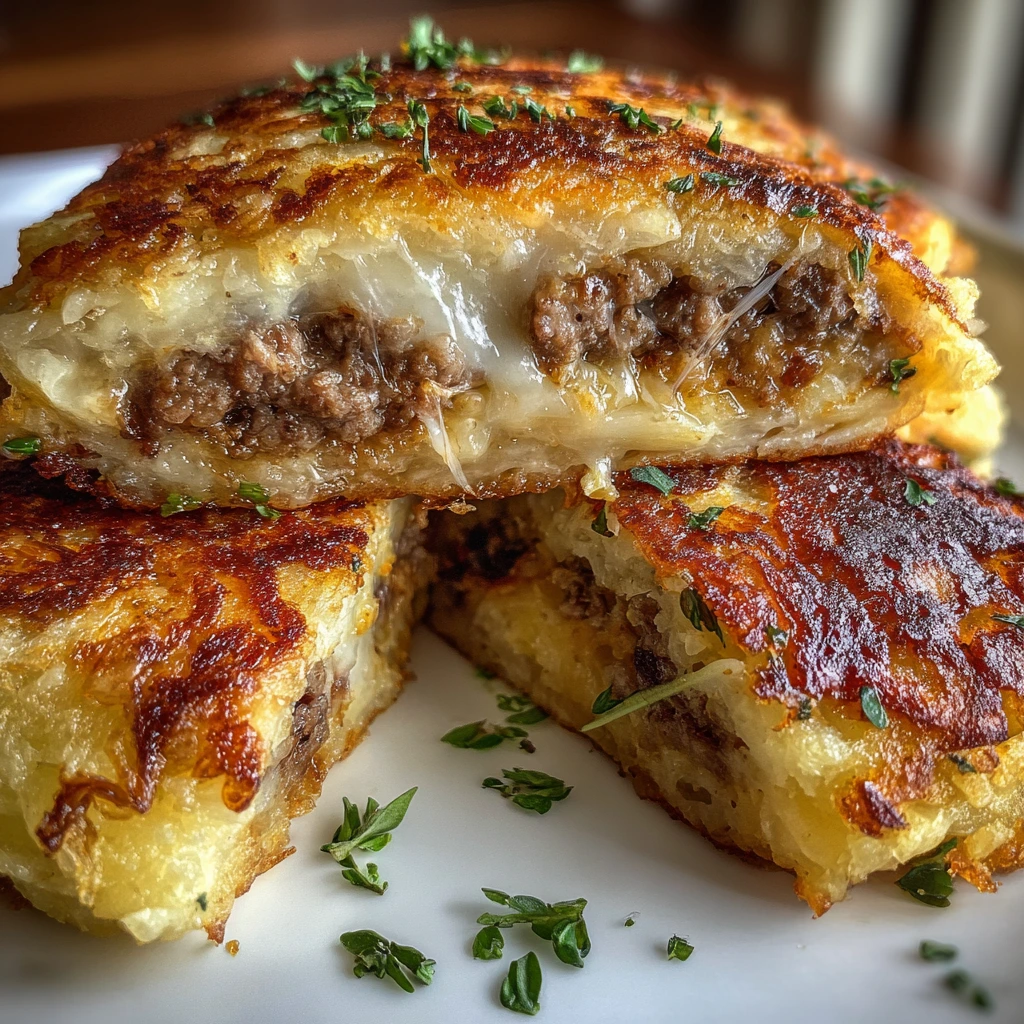 Savory Potato Pancakes Loaded with Beef, Cheese, and Flavorful Herbs