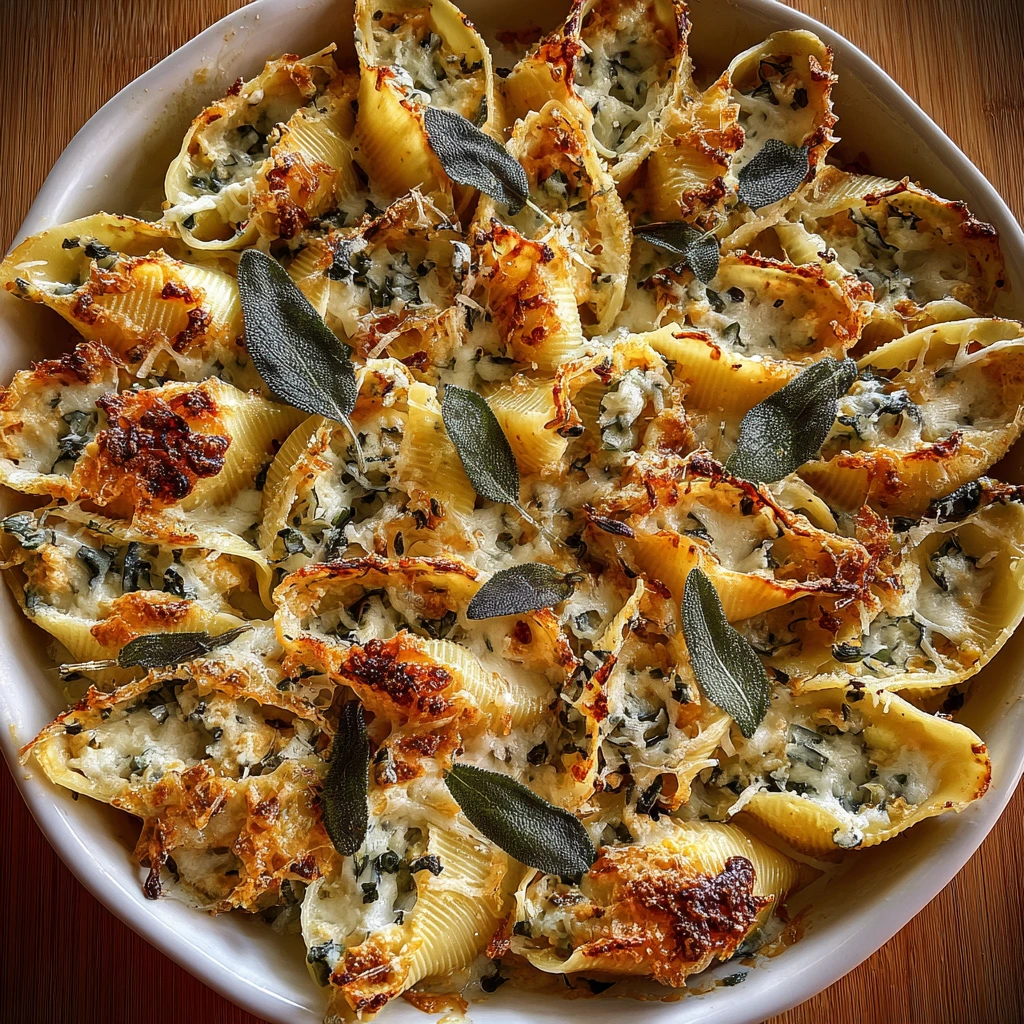 Savory Pumpkin & Gouda Stuffed Shells in Brown Butter Sage Alfredo Sauce